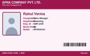 Amity Pink employee ID card design