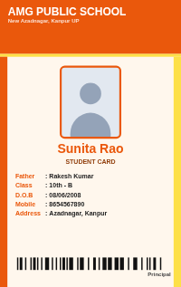 Orange Sun school ID card design